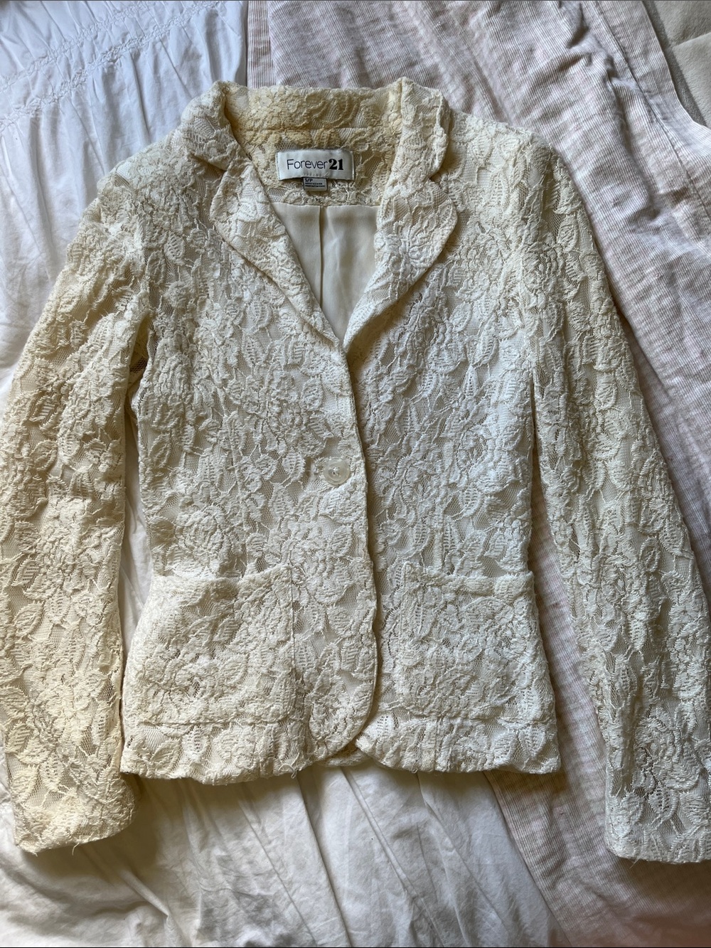 Forever 21 Ivory Lace Blazer Jacket